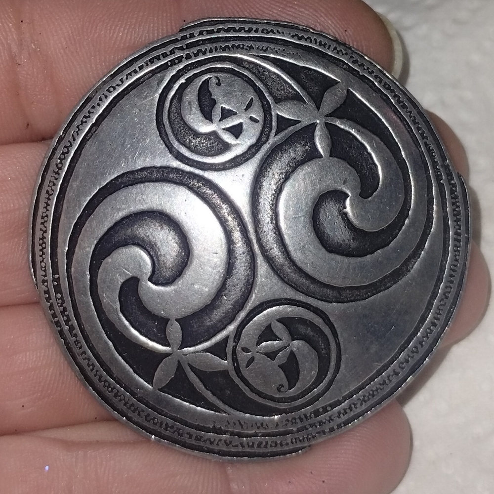 Vtg Large Pewter SJC St Johns Celtic Kilt  Pin Brooch Cornwall England
